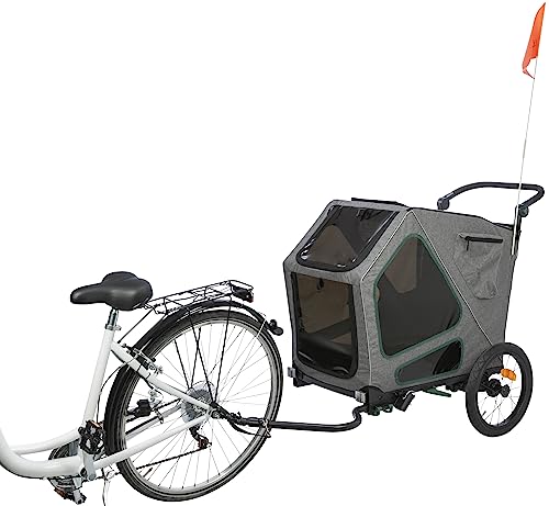 TRIXIE Hundeanhänger für das Fahrrad 51 × 66 × 81 cm bis zu 35 kg – mit Federung und großer Hecktür – mit Feststellbremse und Anhängerkupplung - Reflektoren und Signalwimpel - 12802