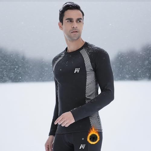 Men's Thermal Compression Shirt Fleece Lined Long Sleeve Thermal Shirts Athletic Base Layer Top Cold Weather Gear Black
