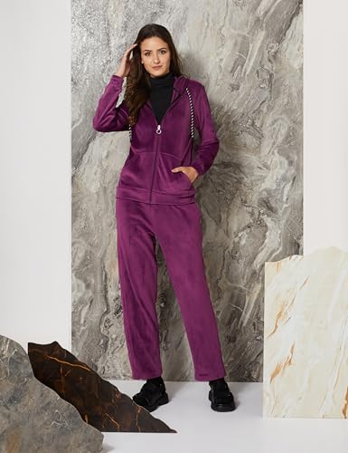 Image of Amazon Brand - Symbol Womens Velour Hodded Sweatshirt and Bottom Co-ord Set (Available in Plus Sizes)