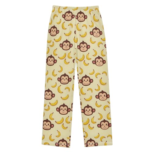Cute Yellow Monkey Banana Cute Pajama Pants, Soft Sleepwear Lounge Pants Pajama Pj Bottoms for 6-14 Years