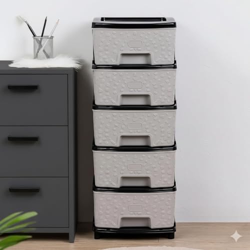 Image of TEKCOOL Plastic Drawer Organizer Self Standard Rectangular Multi Purpose Modular Drawer System Large Chest of Drawer Organizer for Home Office,Product Dimension When assembeled (5XL, Grey hex);