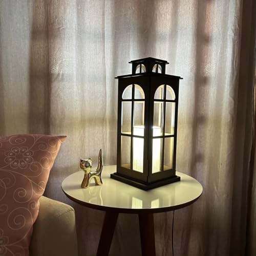 Luminaria Chão Lanterna Lepus Decorativa Rústica Madeira