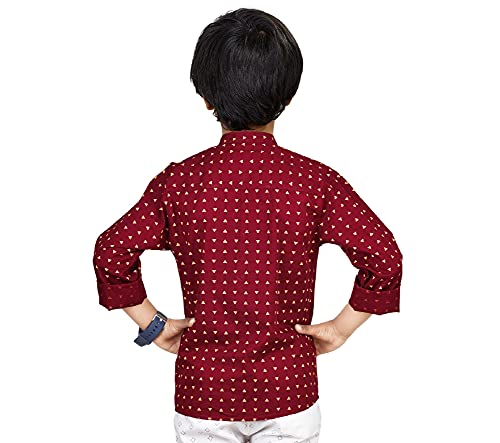 Image of Made In The Shade 100% Cotton Kid's Full Sleeve Mandarian Chinese Collar Printed Casual Shirt