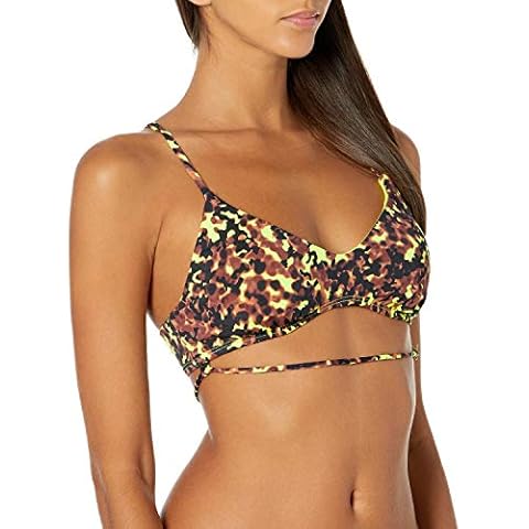 Bikini Lab Women's Bralette Hipster Bikini Swimsuit Top, Neon Yellow//Hyper Animal, X-Large Cover