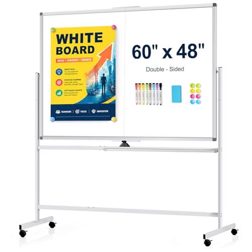 Image of Rolling Whiteboard 60 inch x 48 inch Sturdy Dry Erase White Board on Wheel