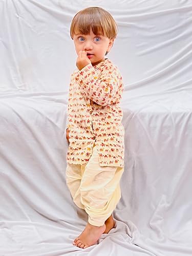 Image of POLKA TOTS Premium Cotton Dhoti Kurta Set for Kids Boys | Traditional Angrakha Style Ethnic Wear for Boys | Kurta Dhoti Set for Kids | Festive & Wedding Clothing Set for Baby