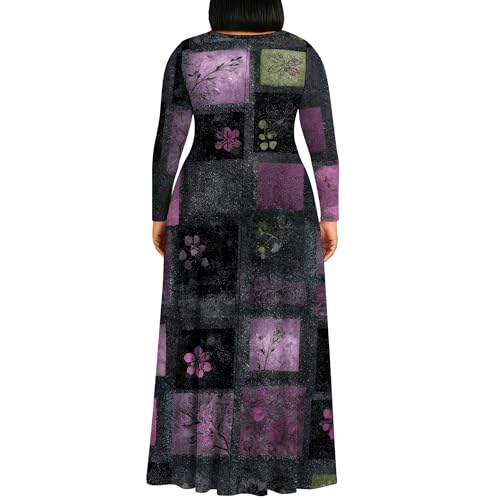 Image of PinkPatty Plus Size Maxi Dresses for Women Long Sleeve Crew Neck Sundress Casual Fall Dress with Pockets
