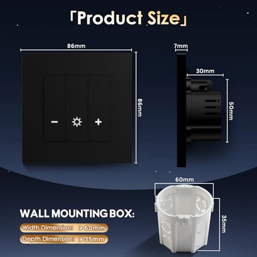 BSEED WiFi Dimmer Schalter mit PC Rahmen,1 Fach 1 Weg Smart Dimmschalter, Kompatibel mit Amazon Alexa & Google Home, Lichtschalter Dimmbar f&uuml;r led lampen 240V,Schwarz(Neutralleiter Erforderlich)