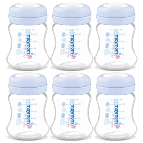Image of Maymom Wide-Mouth Milk Storage Collection Bottle with SureSeal Sealing Disk; Compatible with Spectra/Motif Luna/Ameda MYA/Bellababy Pumps. Can Replace Spectra S1 S2 Bottles, 6 pc (4.7Oz/140mL, 6pc)