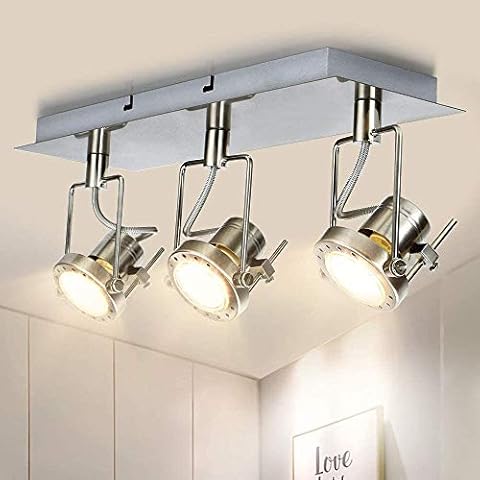 Depuley Deckenleuchte mit 3 Spots, LED, schwenkbar, GU10, Deckenspot, Metall, industriell, rechteckig Cover
