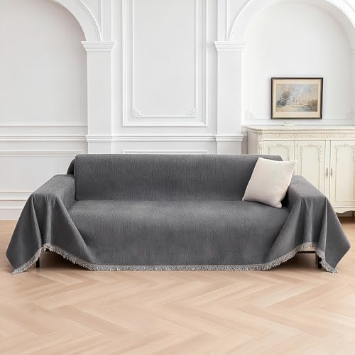 Sofaüberzug Wasserdicht, Sofabezug 1/2/3/4-Sitzer, Kratzfest Hund Katze Couchüberzug, Sofabezug für U-Form L-Form Sektionssofa, Haustierfreundlich & Beidseitig Verwendbar, 180 * 300 cm, Dunkelgrau