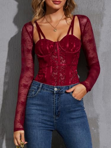 Image of JOKELAMB Women's Lace Mesh Bolero Shrug, Long Sleeve Crop Cardigan