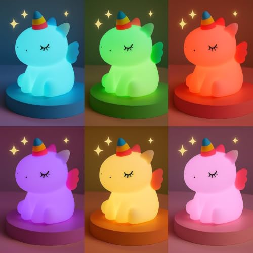 Image of LED Kids Night Lights Touch Sensor, USB Rechargeable, 7-Color Changing Lamp for Kids' Room & Baby Gift | Night Light | (Unicorn LAMP)