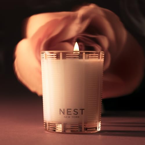 Image of NEST New York Scented Votive Candle, Rose Noir & Oud - 2 oz - Up to 28-Hour Burn Time - Reusable Glass Vessel