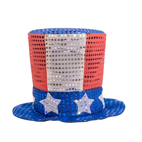 Patriotic Uncle Sam Top Hat, 4th of July Top Hat Sequined American Flag Costume for Independent Day Party Supplies