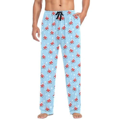 Santa Claus Rides Motorcycle Men's Pajamas Pants Cotton Sleep Bottoms Pants Lounge Sleepwear - S