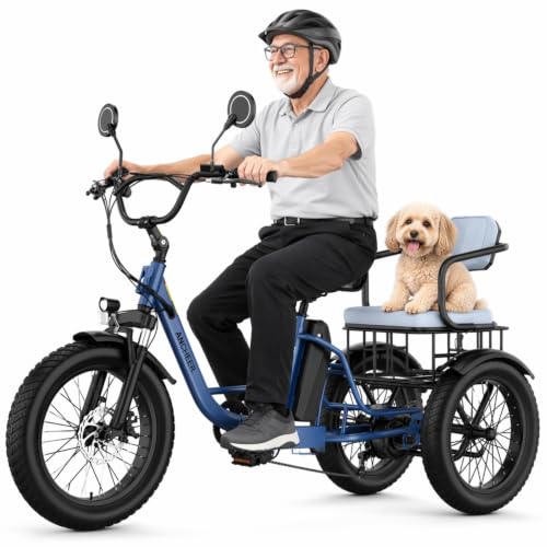 Image of ANCHEER Electric Tricycle for Adults, 20 inch Fat Tire Electric Trike, 15.5MPH E Trikes for 60+ Seniors, 3 Wheel Electric Bike, 864Wh Removable Battery, LCD, Rear Differential, 2 Seater, Basket