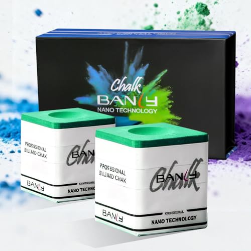 Banly Pool Cue Chalk, Nano Technology Billiard Chalk for Professional Tournament Standard, Low Dust, Super Dense, Suitable for Snooker/Pool/8-Ball, 2 pcs Green