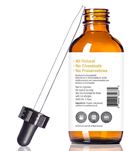 Renewalize Organic Macadamia Nut Oil Facial Moisturizer For Dry Skin In Large 4Oz Glass Bottle | Cold Pressed And Unrefined Face Oil | For Dry Skin Types #TOP1