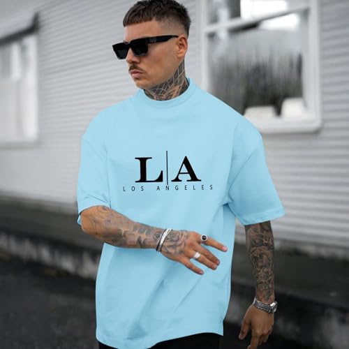 Image of BeWithYou Oversized Graphic Tshirts for Men Vintage Los Angeles Letter Graphic Shirt Baggy Streetwear Tee Casual Cotton Tops