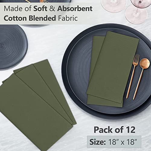 Image of Ruvanti Cloth Napkins set of 12, 18x18 Inches Napkins Cloth Washable, Soft, Durable, Absorbent, Cotton Blend. Table Dinner Napkins Cloth for Hotel, Lunch, Restaurant, Weddings, Parties - Martini Olive