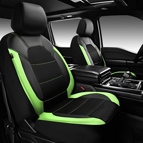 Image of CAR PASS Leather Car Seat Covers Front Seats only, with Air Mesh Front Seat Covers Breathable, Cool Automotive Seat Covers 2 Pack, Universal Fit Most Cars,SUV,Truck,Van Airbag Compatible(Black Green)