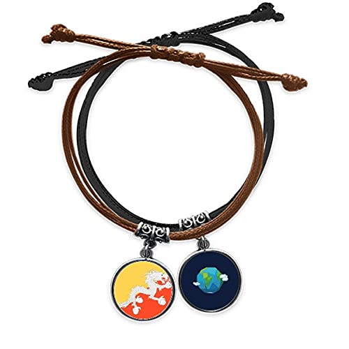 Pulsera de Bután ajustable antialérgica de cuero y cuerda con bandera nacional