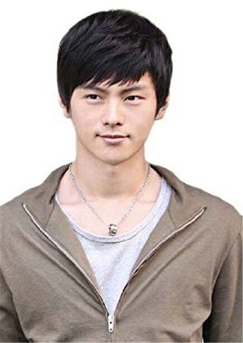SuperWigy Wigs for Fashion Men's Short Straight Black Hair Side Bangs Hot Sale