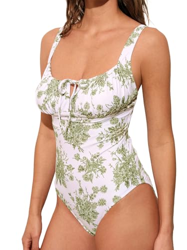 Image of BERLOOK Womens One Piece Swimsuits Floral Push Up Bathing Suit Sexy Tie Slimming Swimsuits for Women Swimwear