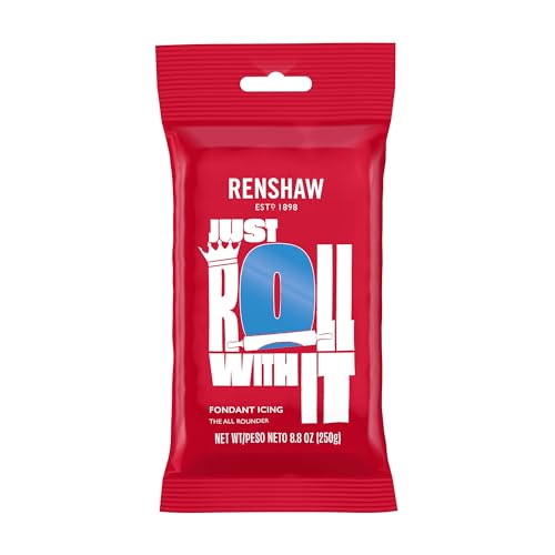 Renshaw Blue Fondant Icing for Cake Decorating - Ready to Roll, Edible Fondant for Cupcakes, Cookies, & Cake Decoration, Smooth & Easy to Use, Kosher, Light Vanilla Flavor - 8.8 oz