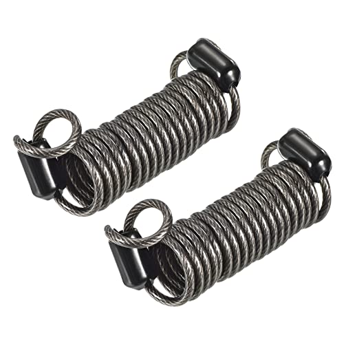 PATIKIL Security Steel Cable 2.5mm x 1m/3.28ft Coated Spring Luggage Lock Wire Rope with Double Loop Black 2 Pack