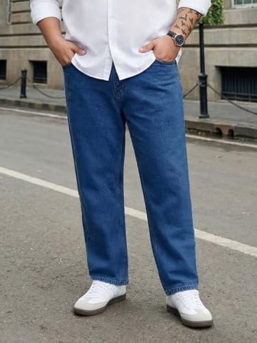 Image of Urbano Plus Men's Relaxed Fit Washed Denim Jeans Non-Stretchable