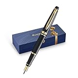 Waterman Expert penna stilografica | nero lucido con finiture in oro 23 carati | pennino medio con cartuccia di inchiostro blu | confezione regalo