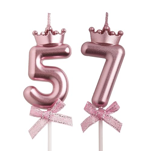AOOLADA 57th 75th Birthday Candles, Rose Gold 75 57 Year Old Cake Topper Number Birthday Candles, Birthday Party Decorations Gifts for Women Men