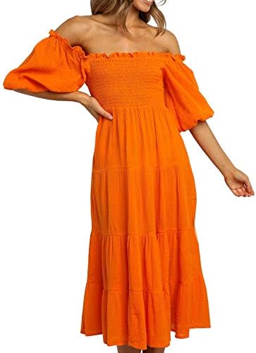 R.Vivimos Women's Summer Cotton Lantern Sleeves Ruffled Off Shoul...