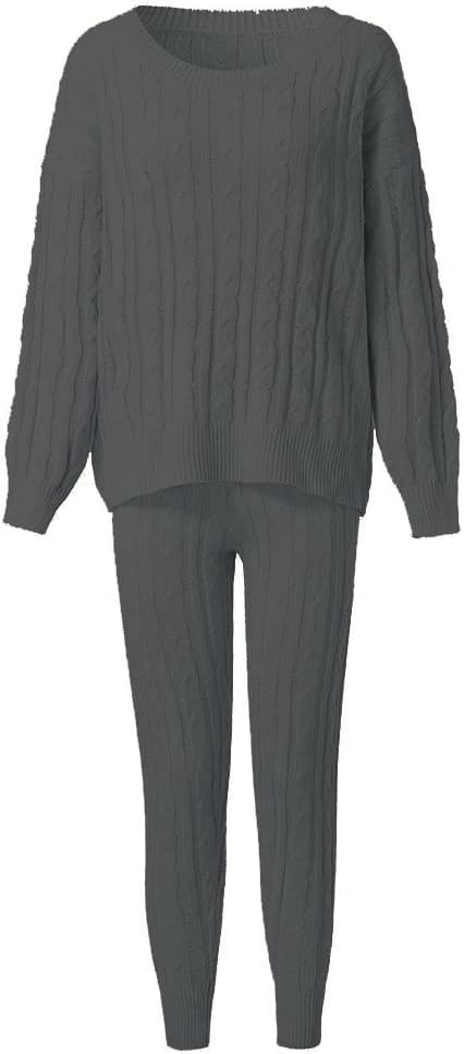 Womens Fall Knit 2 Piece Outfits Sweater Shirt Top and Bodycon Pants Casual Jumpsuit Romper Plus Size - Image 4