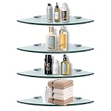 Corner Glass Shower Caddy 4 Pack 8MM-Thick Tempered Glass Shelf No Drilling Wall Mount Corner Mounted Shelves Space Saver Adhesive Bathroom Home Shelf Shampoo Holder Organizer Strong Adhesion