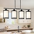Osimir 4-Light Kitchen Island Lighting, Black Linear Dining Room Light Fixtures with Frosted Glass and Chain, Modern Farmhouse Chandelier Pendant Light for Kitchen Island Dining Room, OS-3014-4ISBKW