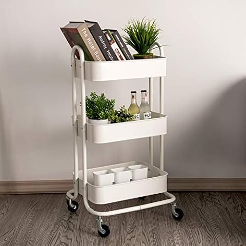 Bestmart INC 3-Tier Metal Rolling Storage Cart Organizer Cart Storage Shelves for Office, Studio,Kitchen, Bathroom (White) Cover