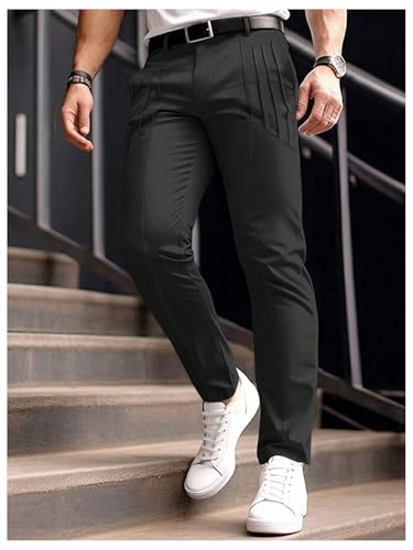 OYOANGLE Men's Pleated Dress Pants Work Casual Slacks Business Casual Suit Pants with Pocket2