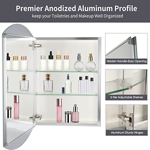 Movo 20 Inch X 31 Inch Arch Aluminum Mirror Medicine Cabinet With Single Door, Beveled Edges, Bathroom Cabinet Mirror, Surface Mount Or Recess Installation #TOP5