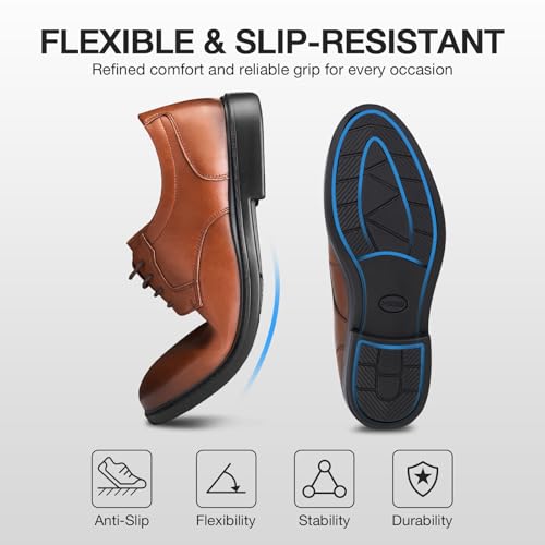Image of HEEZ Mens Dress Shoes Black, Split Leather Oxford Shoes for Men Nonslip, Comfortable Work Shoes for Formal Business