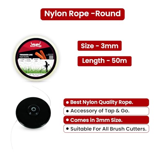 Image of Balwaan Krishi Trimmer Line | Nylon Rope Bundle for Brush Cutter, Accessory of Tap n Go | Grass Cutter, Trimmer, Tap n Go | Suitable for All Types of Brush Cutter (Round, Pack of 2)|NRR-350 (White)