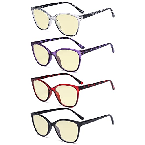 Image of Eyekepper 4 Pack Oversized Blue Light Filter Glasses - Cat Eye Design Computer Reading Glasses for Women Anti Screen Glare Blocking Digital Blue Rays Yellow Tinted +1.50