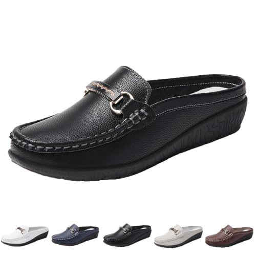 Mocassins décontractés à enfiler en cuir véritable avec semelle épaisse