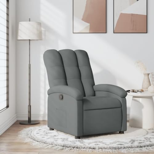 Molumvel Sillón de relax con función reclinable manual, color gris oscuro, tapizado, tela, con bolsillo lateral, respaldo ajustable