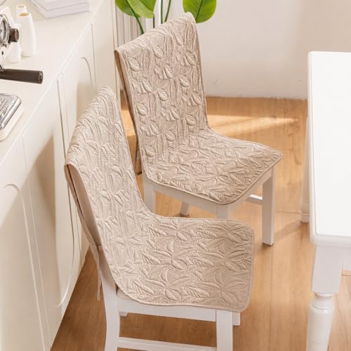 Image of HOMETHREADS Non-Slip Chair Cover-Universal Fit for Kitchen & Dining Chairs-Cushioned Comfort - Stylish Machine Washable Seat Cover -145x45Cm (Beige, Pack of 2)