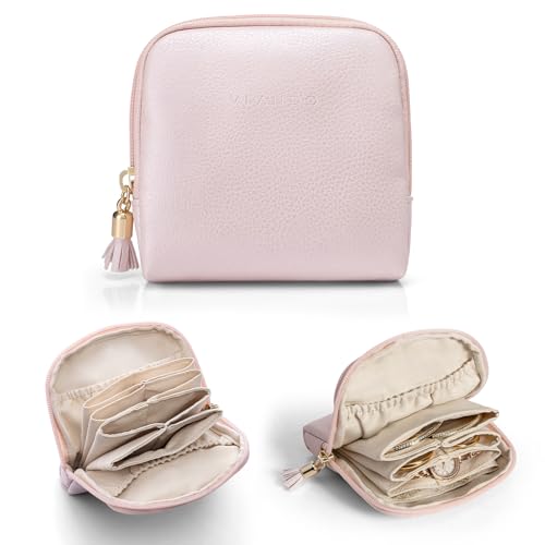 Vlando Small Jewelry Travel Case,Jewelry Pouch Bags with Zipper,Velvet Jewelry Organizer Storage Bag for Bracelet Rings Earring Travel Essentials Gifts for Women Girl-Pearl Pink