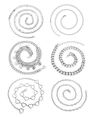 Kakonia 6 piezas playa Bikini cintura cadena para mujer cuentas cadena vientre corazón multicapa sexy cuerpo cadena joyería para verano ajustable, plata