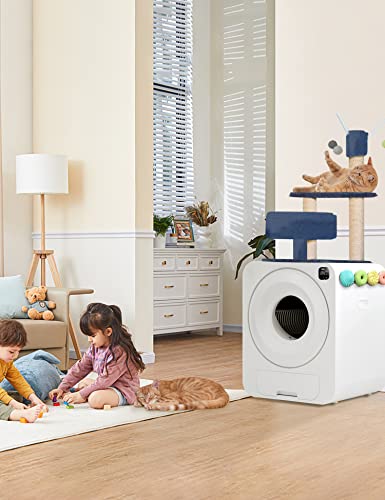 Self Cleaning Cat Litter Box With Cat Tree Scratching Post, Automatic Cat Litter Box For Multiple Cats With App Control Odor Removal Integrated Safety Protection Smart Robort Blue #TOP6